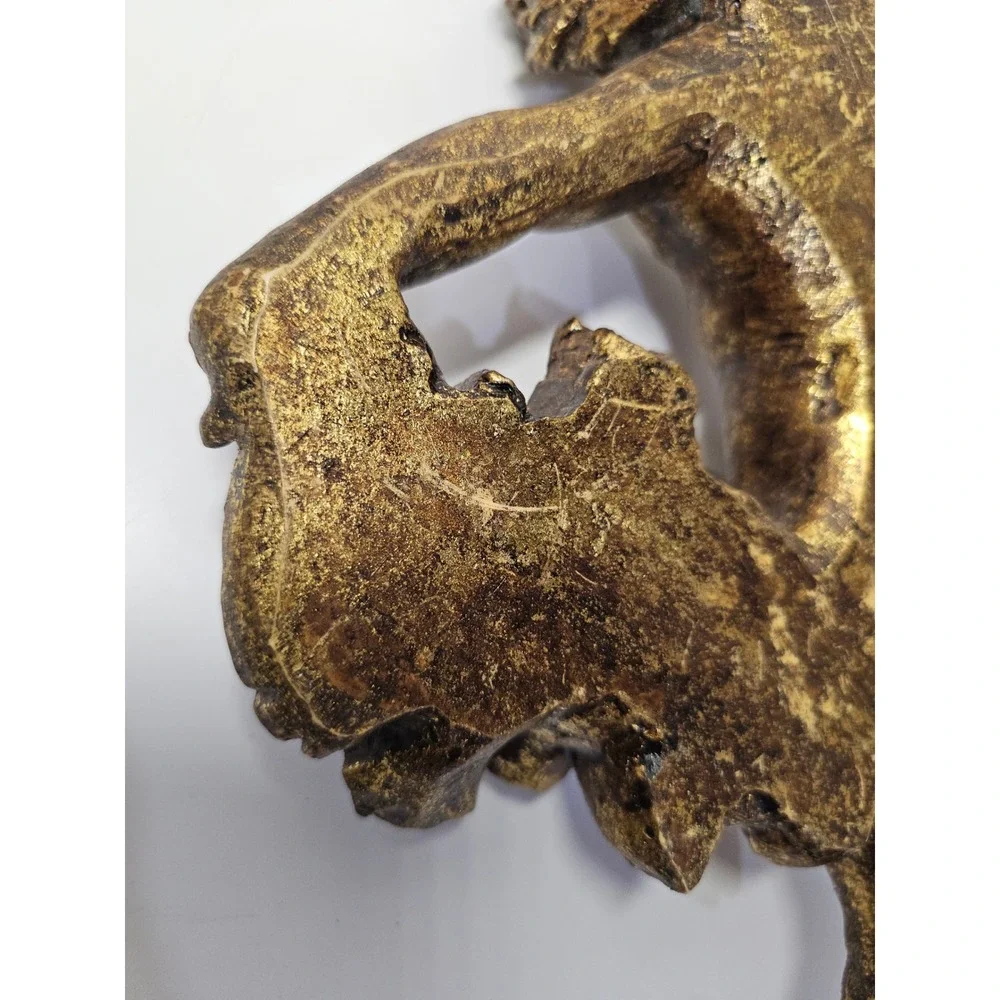 Vintage Gold Cherub Wall Plaque Angel Putto Relief Sculpture 12 Inch Gilded Art